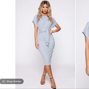 FN Tied to the scene Ribbed Midi Dress - Dusty Blue